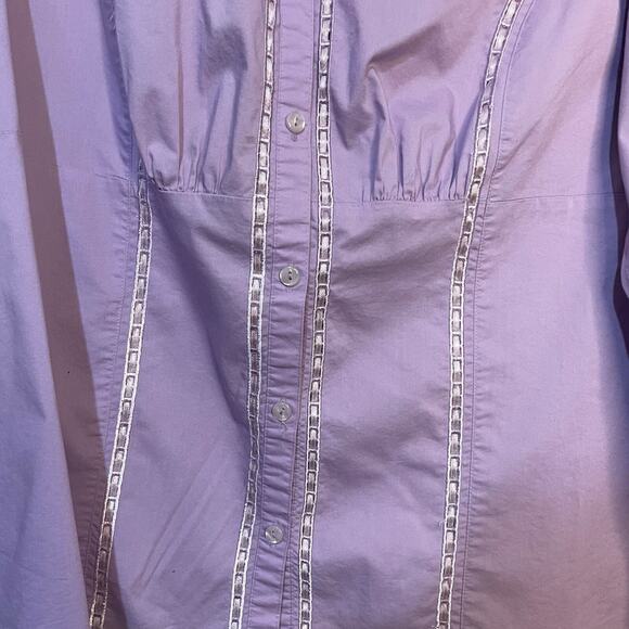 Lane Bryant Button Up Shirt Women's XL Purple Ribbon Accent Business Casual Top - Picture 7 of 8